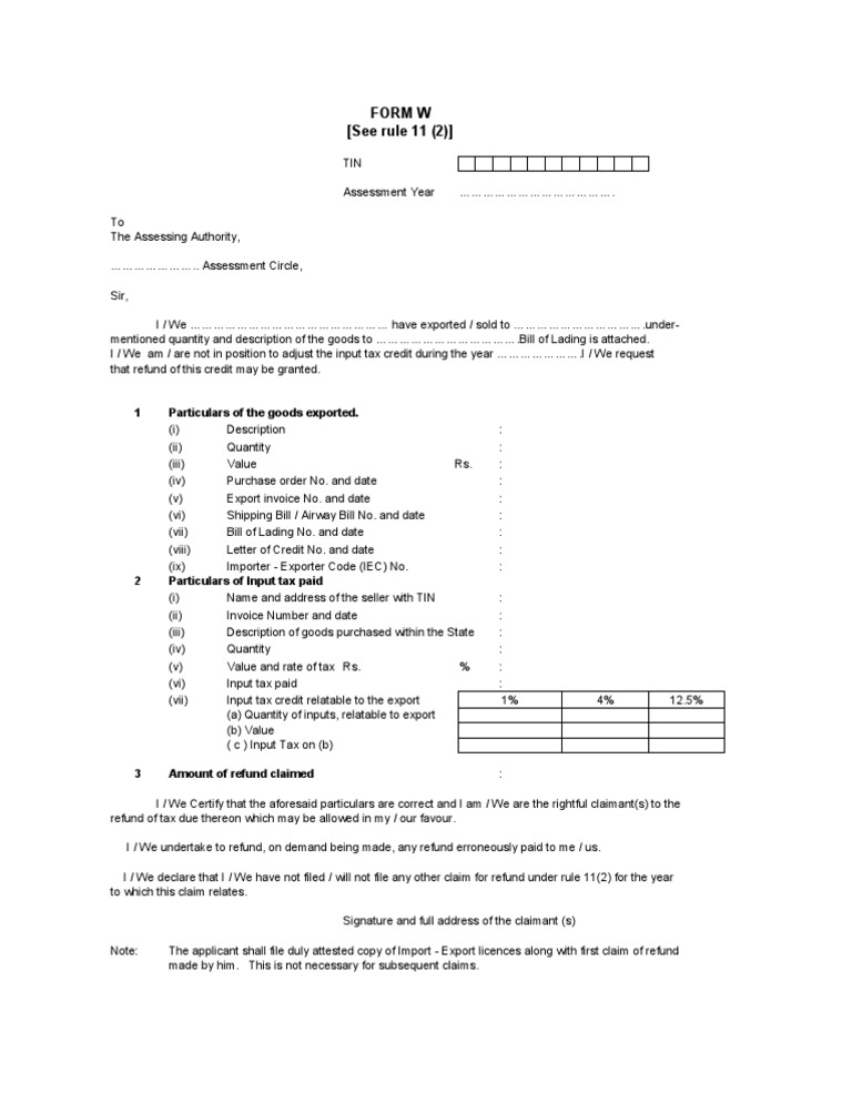 Export Tax Refund Claim Form | PDF | Invoice | Taxation