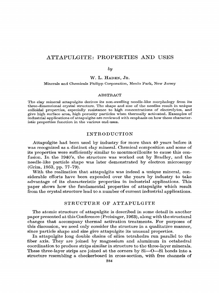 Attapulgite: Properties and Applications | PDF | Chemistry | Materials