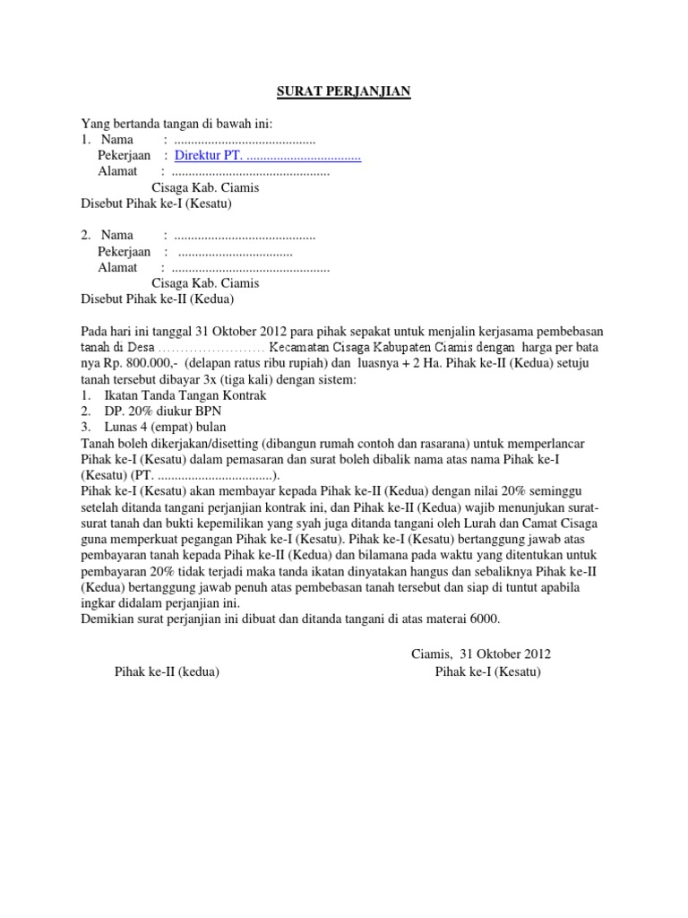 Surat Perjanjian Pembebasan Lahan