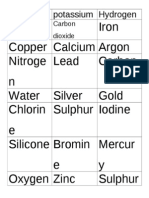 Neon Iron Copper Calcium Argon Nitroge N Lead Carbon Water Silver Gold Chlorin e Sulphur Iodine Silicone Bromin e Mercur y Oxygen Zinc Sulphur