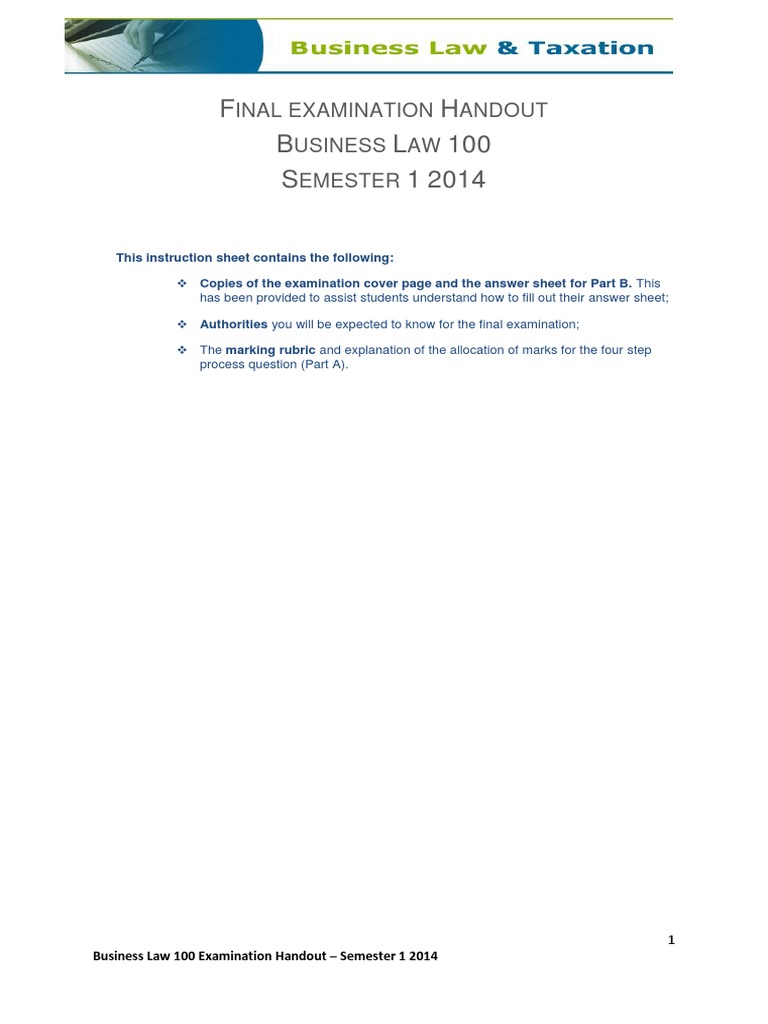 Business Law 100 Exam Guidelines | PDF | Case Study | Test (Assessment)