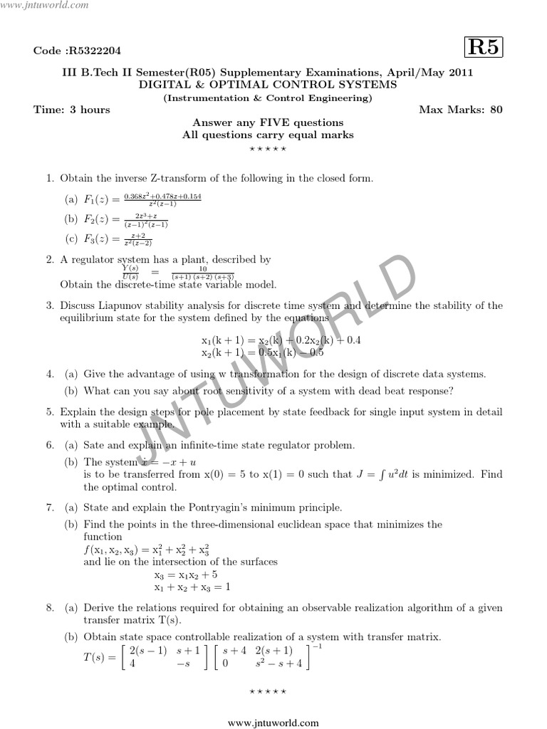Digital & Optimal Control Systems Exam | PDF | Teaching Methods & Materials