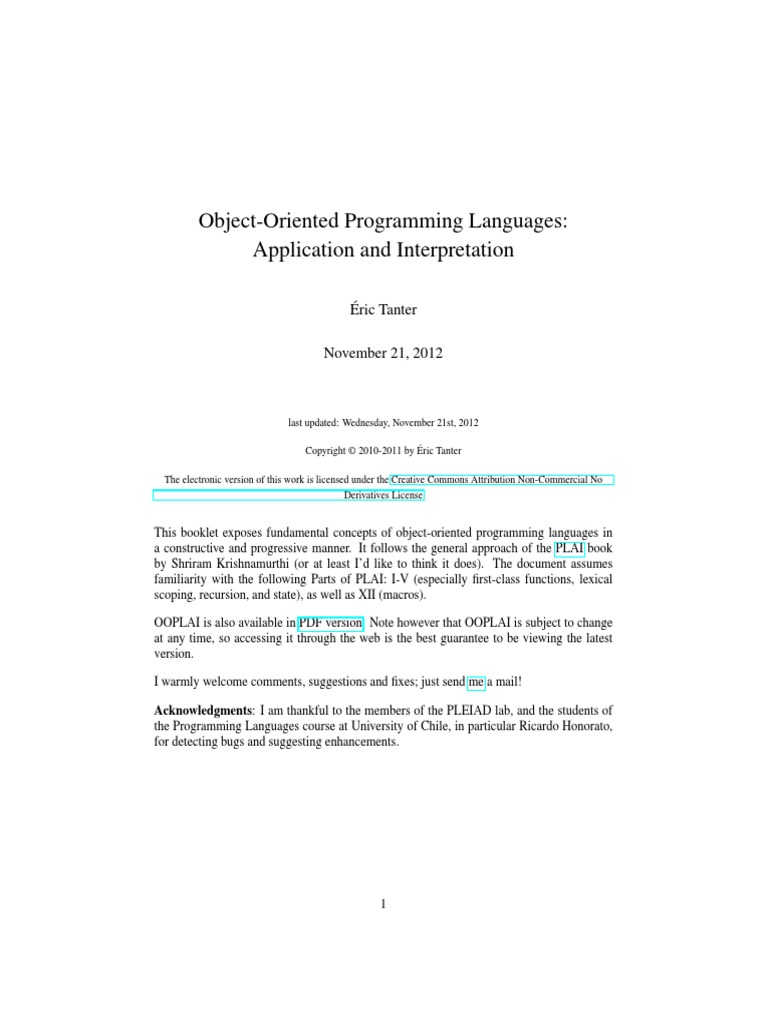 Object-Oriented Programming Languages: Application and Interpretation ...