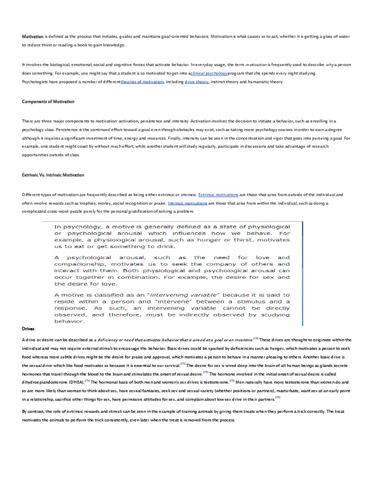 Clinical Psychology Theories of Motivation Drive Theory | PDF