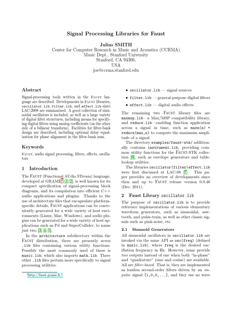 Smith Julius, Signal Processing Libraries For Faust PDF