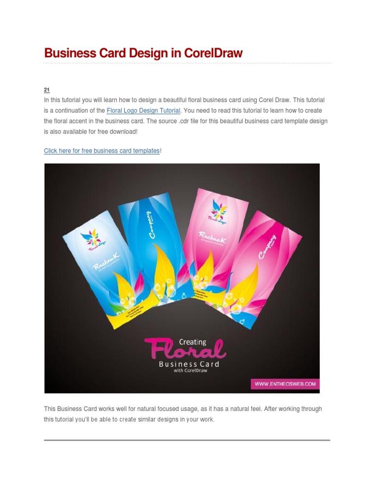 CorelDraw Floral Business Card Guide | PDF | Computer Graphics ...