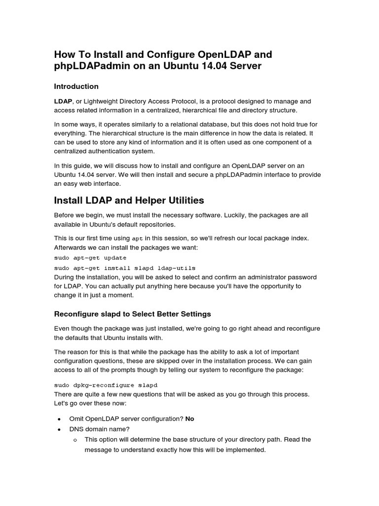 Ubuntu 14.04 OpenLDAP Setup Guide | PDF | Transport Layer Security ...