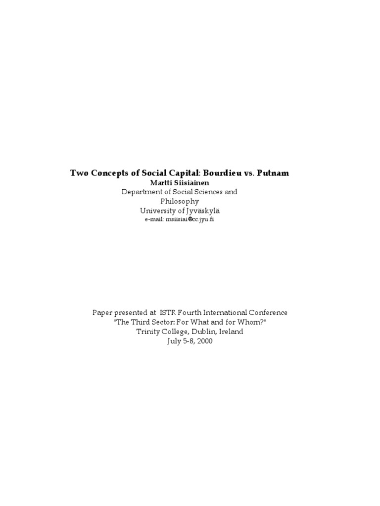 Bourdieu vs. Putnam on Social Capital | PDF | Social Capital | Power ...