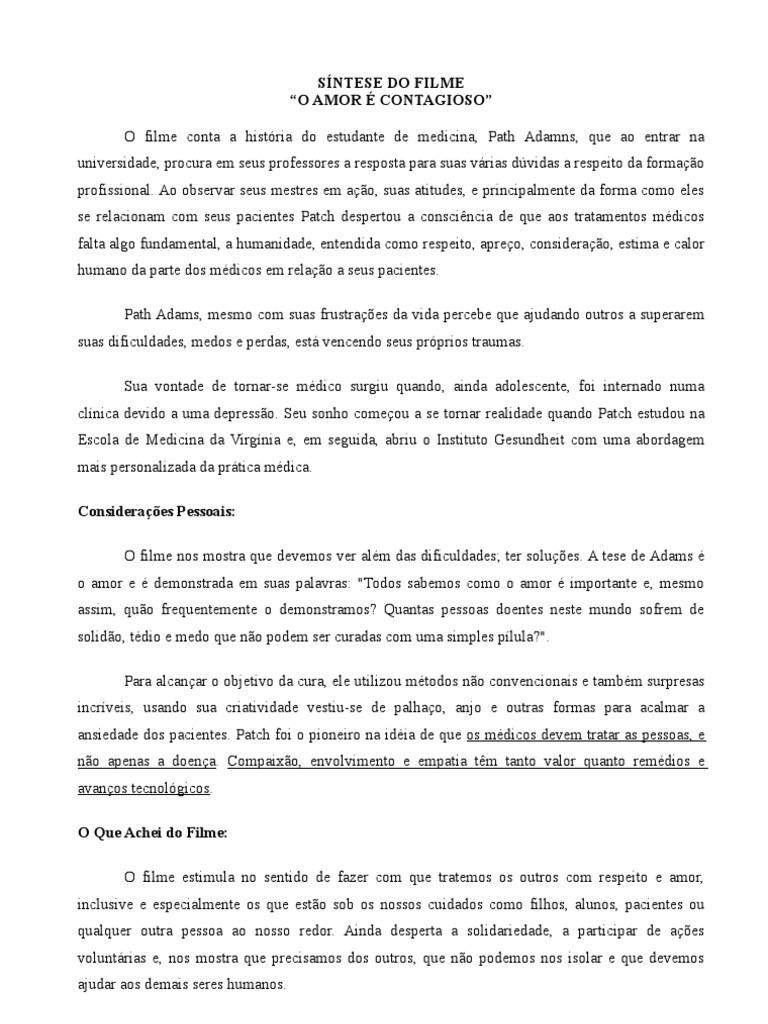 Resumo Simples Do Filme O Amor é Contagioso