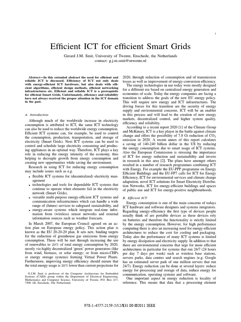 Efficient ICT For Efficient Smart Grids | PDF | Electrical Grid | Smart ...