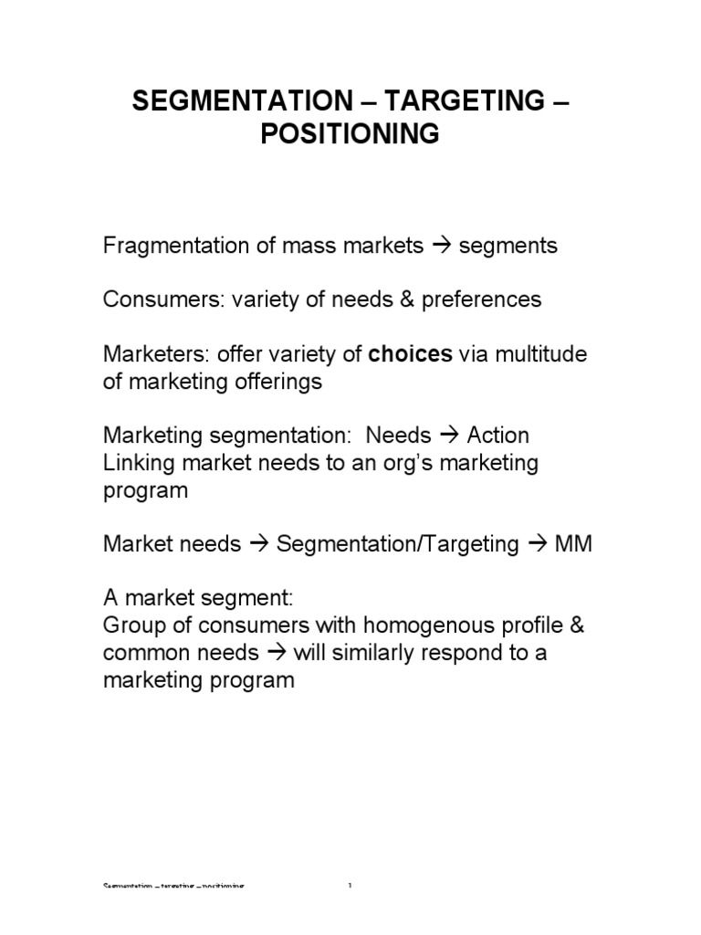 Segmentation Targeting and Positioning | PDF | Market Segmentation ...