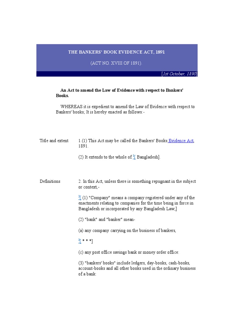 BANKERS BOOKS EVIDENCE ACT 1891 PDF
