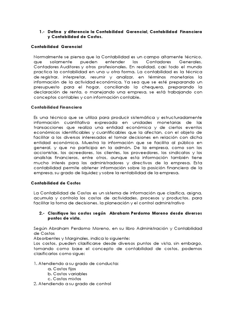 Diferencias entre Contabilidad Gerencial y Financiera | PDF ...