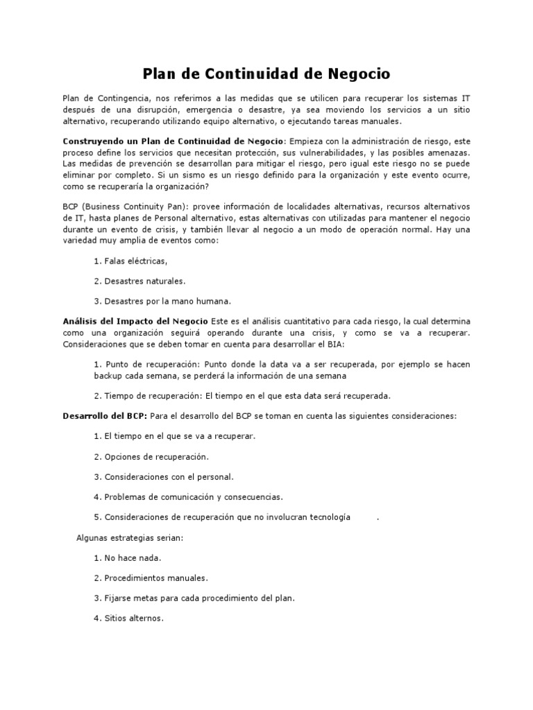 Guía Completa de Plan de Continuidad de Negocio | PDF | Criptografía de ...