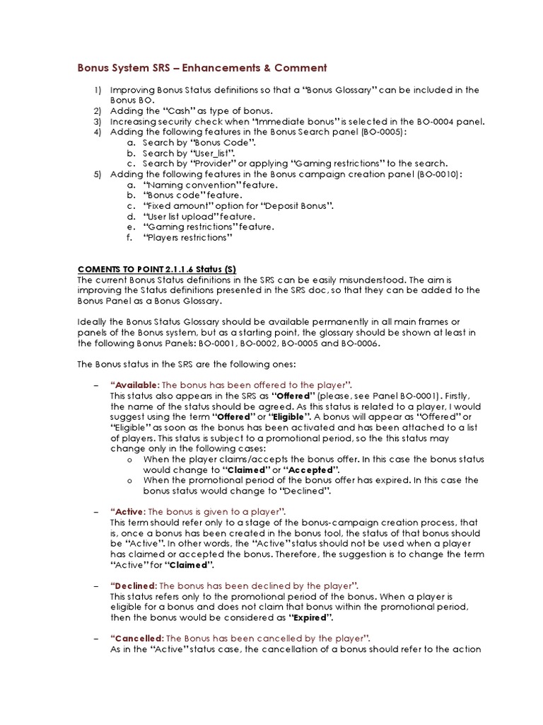 Bonus System SRS Enhancements Overview | PDF | Computing | Computing ...