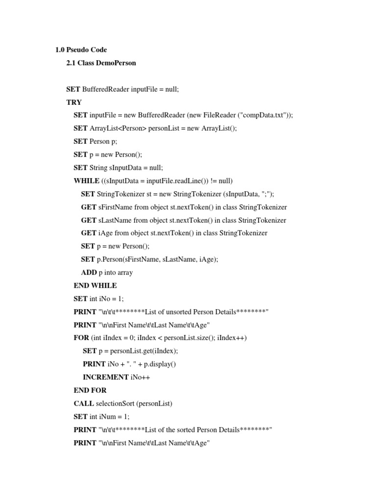 Pseudo Code for Sorting Person Data | PDF