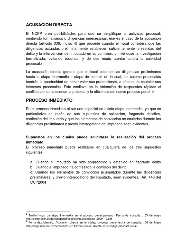 Acusación Directa en el Proceso Penal | PDF | Ley procesal ...