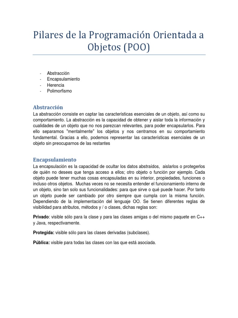 Pilares de la Programación Orientada a Objetos | PDF | Objeto ...