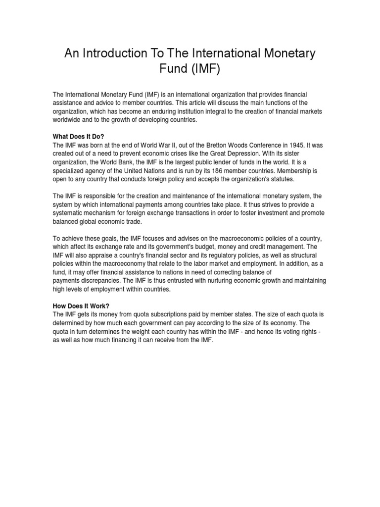 Functions of the IMF Explained | PDF | International Monetary Fund ...