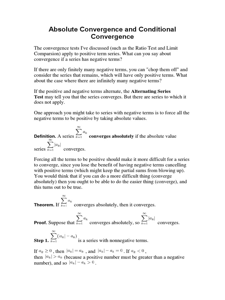 Absolute vs Conditional Convergence | PDF | Series (Mathematics ...