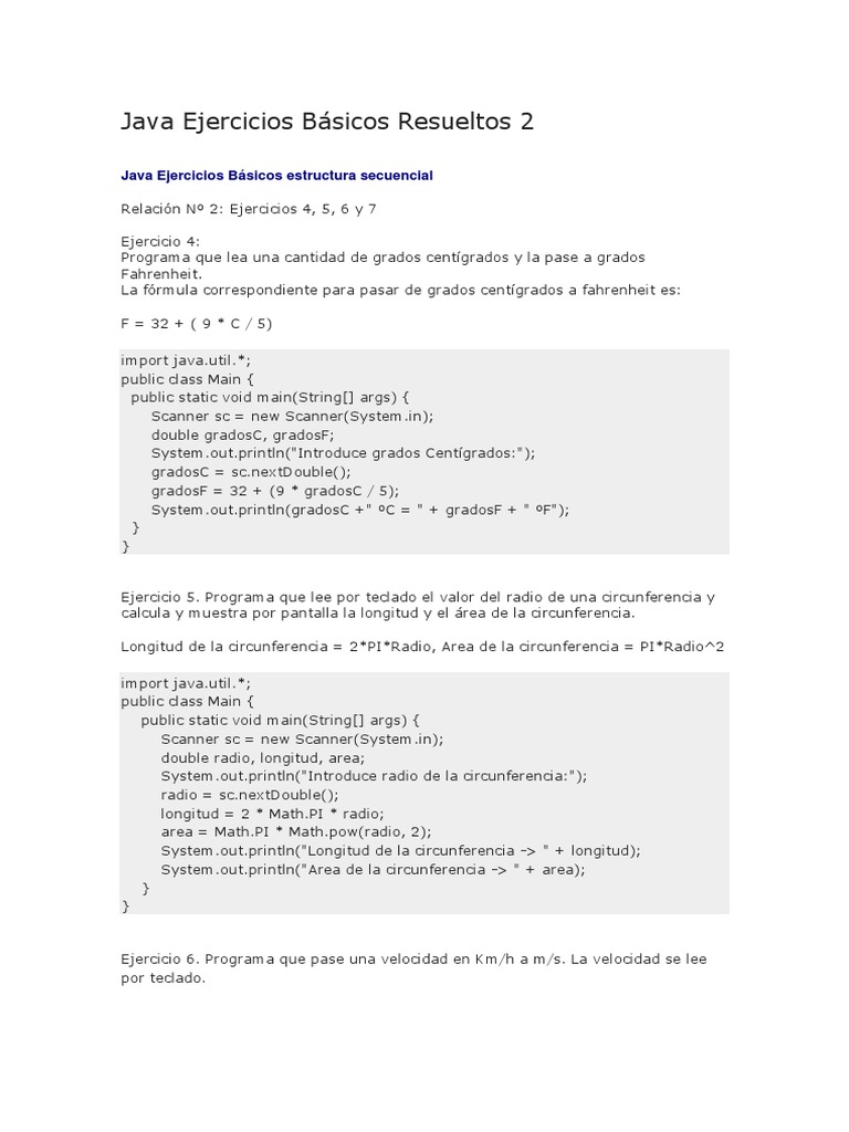 Ejercicios Básicos de Java Resueltos | PDF