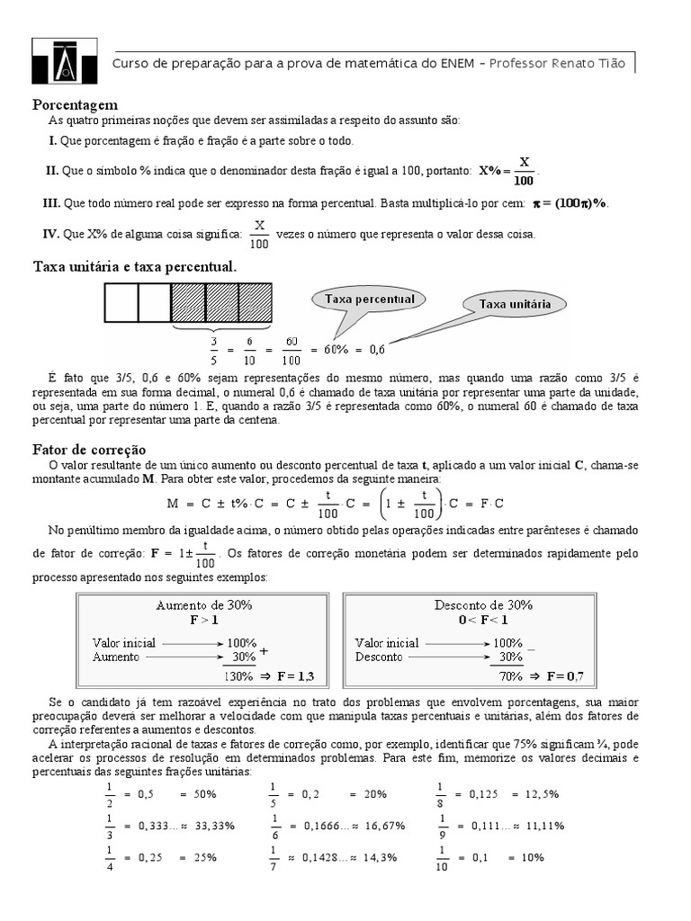 Matemática Financeira para ENEM: Porcentagem | PDF | Percentagem | Juros