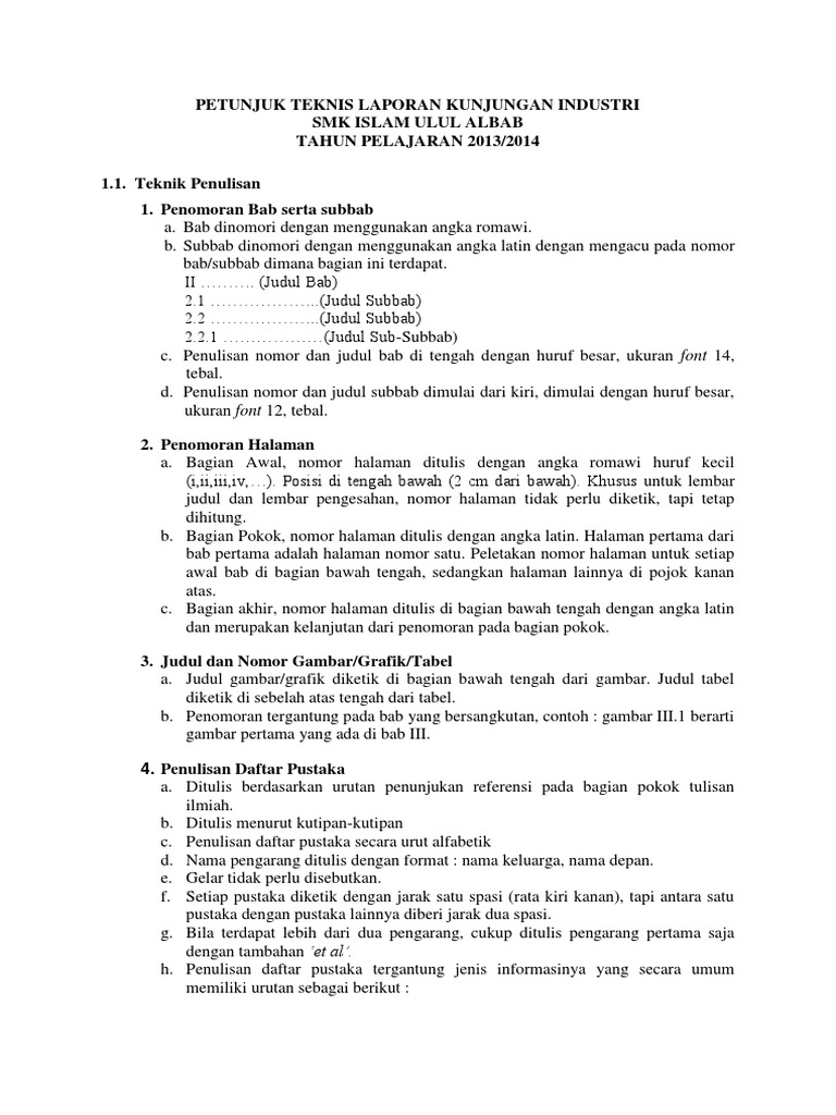 Petunjuk Teknis Laporan Kunjungan Industri 2014 Pdf