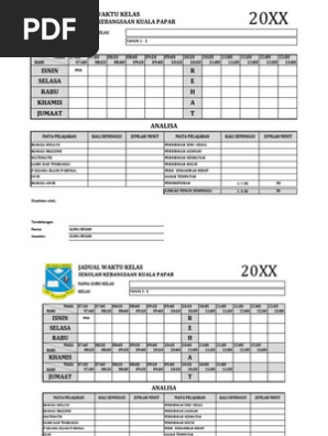 Analisis Jadual Waktu Kelas Master Pdf