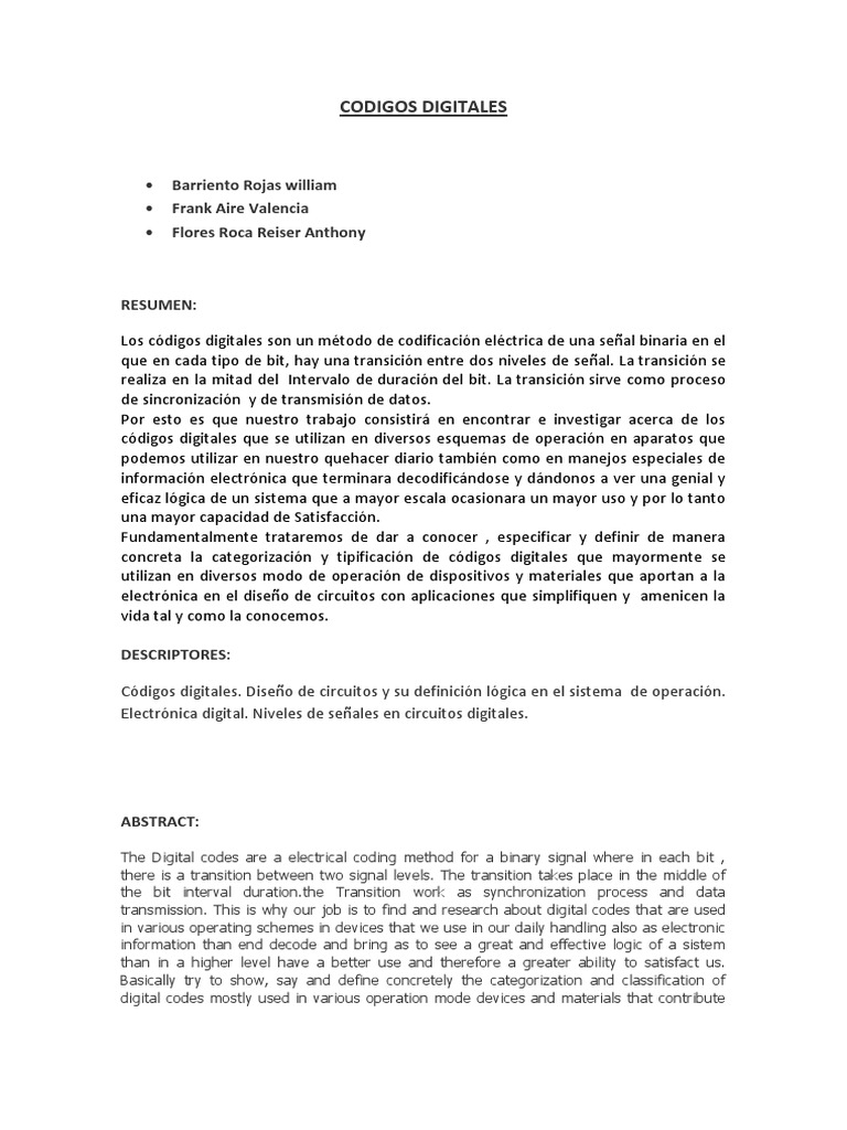 Códigos Digitales en Electrónica | PDF | Decimal codificado en binario ...