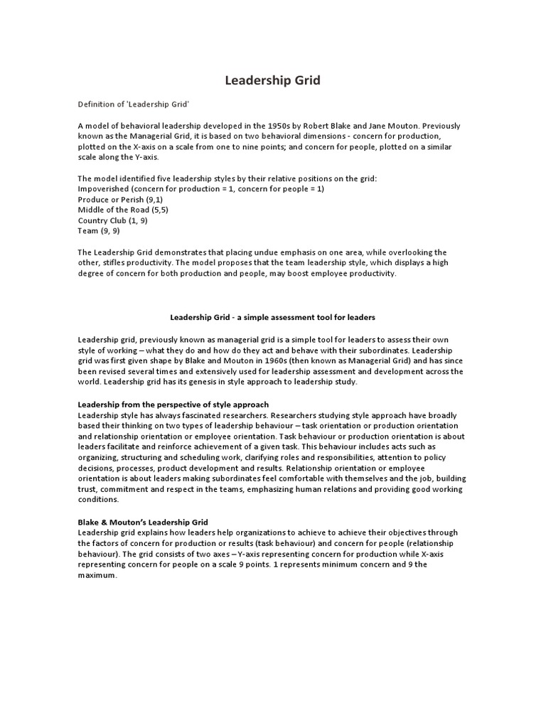 Leadership Grid | PDF | Leadership | Action (Philosophy)