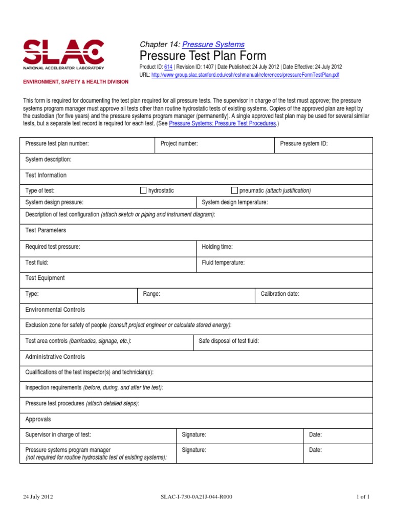 Pressure Form Test Plan | PDF