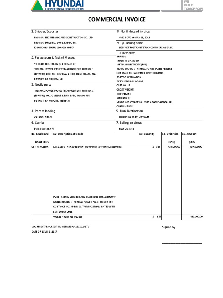 Thermal Power Plant Equipment Invoice | PDF