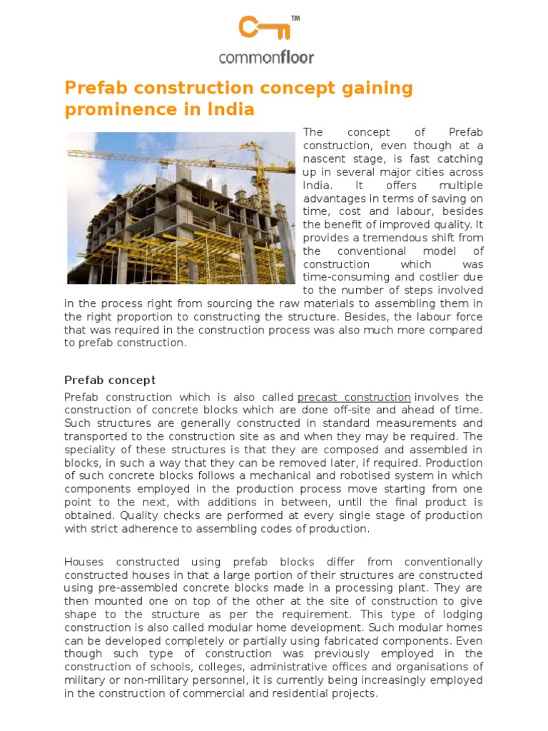 Prefab Construction Concept Gaining Prominence in India | PDF ...