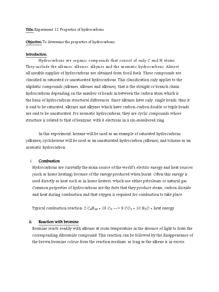 Properties of hydrocarbon | Hydrocarbons | Alkene