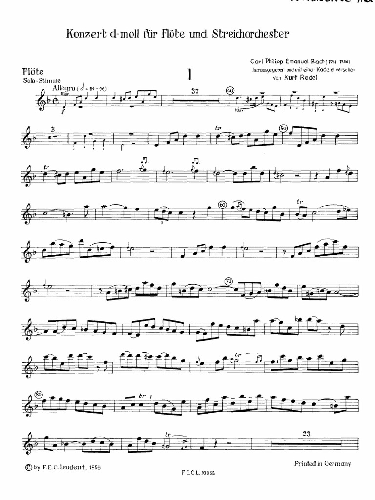 Cpe Bach d Minor Flute Concerto Compositions For Symphony Orchestra