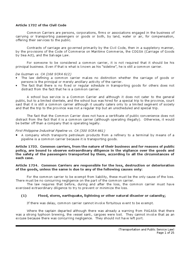 Transportation Law Bill Of Lading Common Carrier