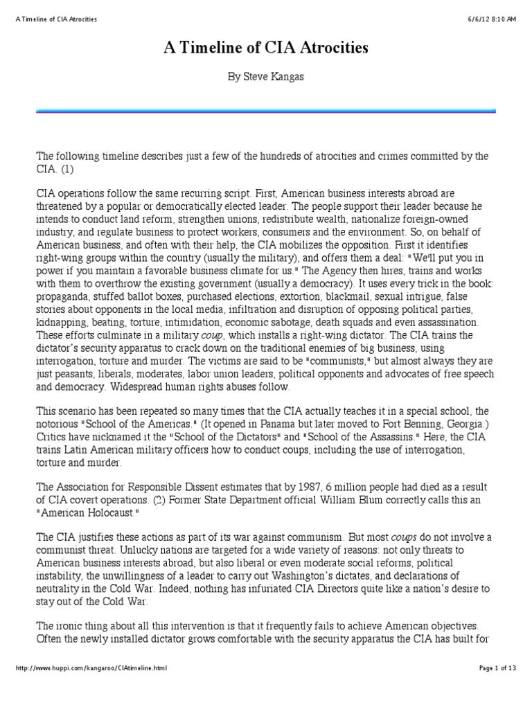 Timeline of CIA Atrocities Explained | PDF | Central Intelligence ...