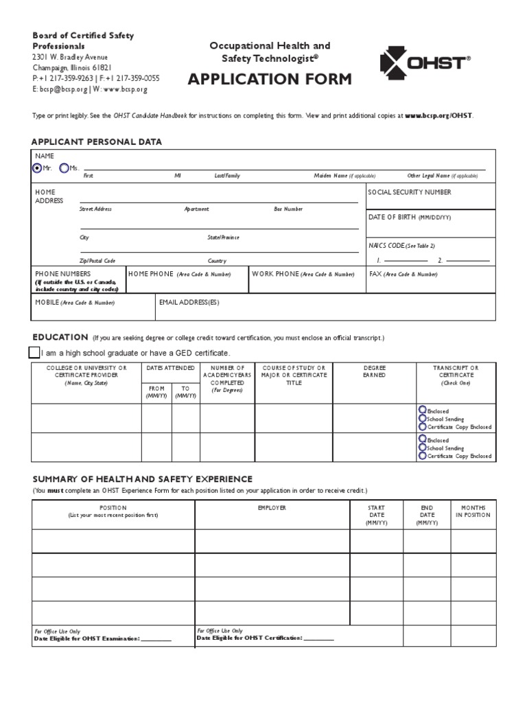 BCSP OHST Application Form | PDF | Debit Card | Cheque
