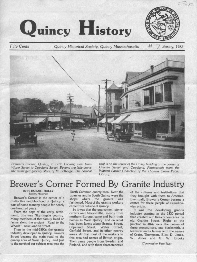 Quincy History Brewer's Corner Formed by Granite Industry PDF