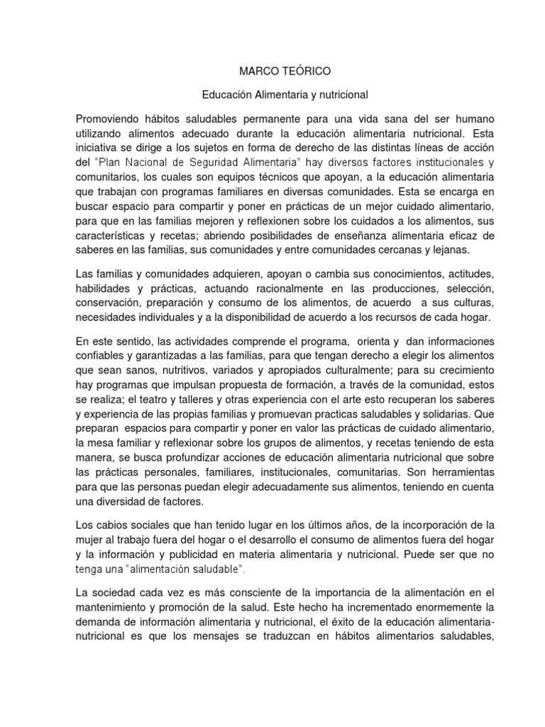 Marco Teórico PDF Alimentos Nutrición