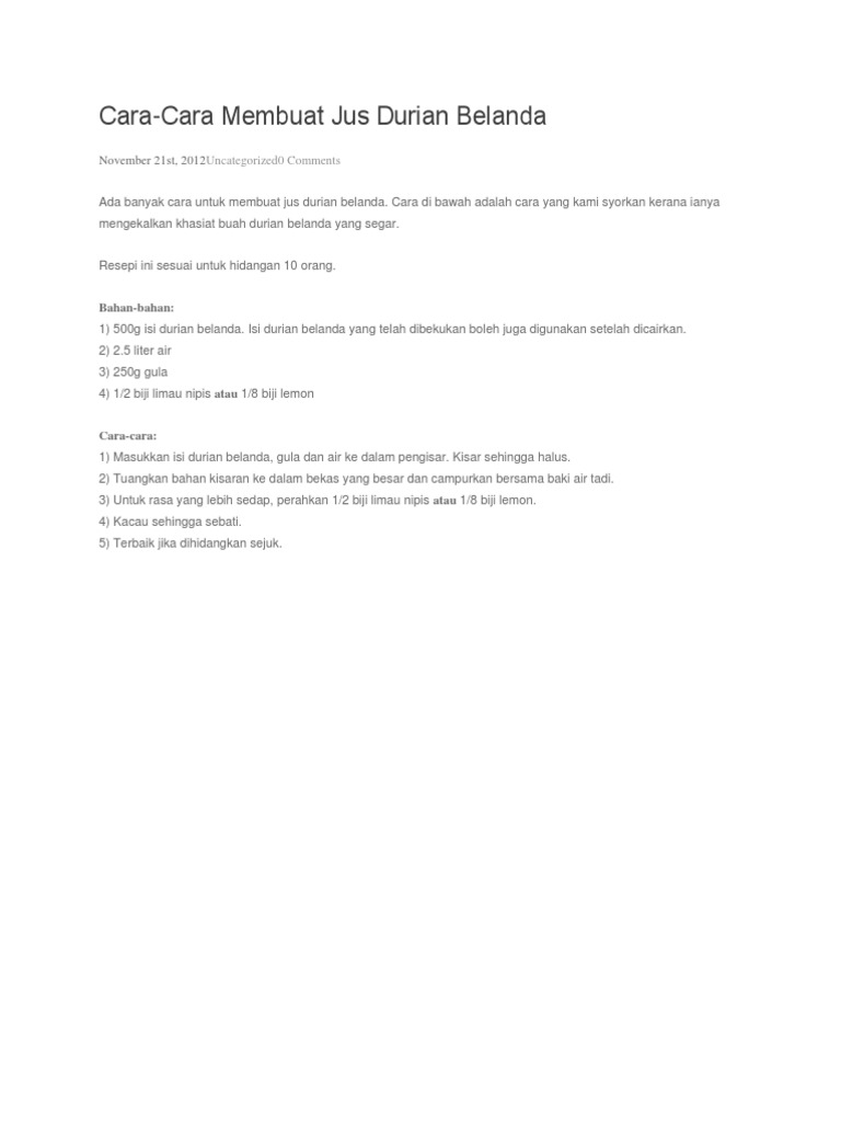 Cara Cara Membuat Jus Durian Belanda Pdf