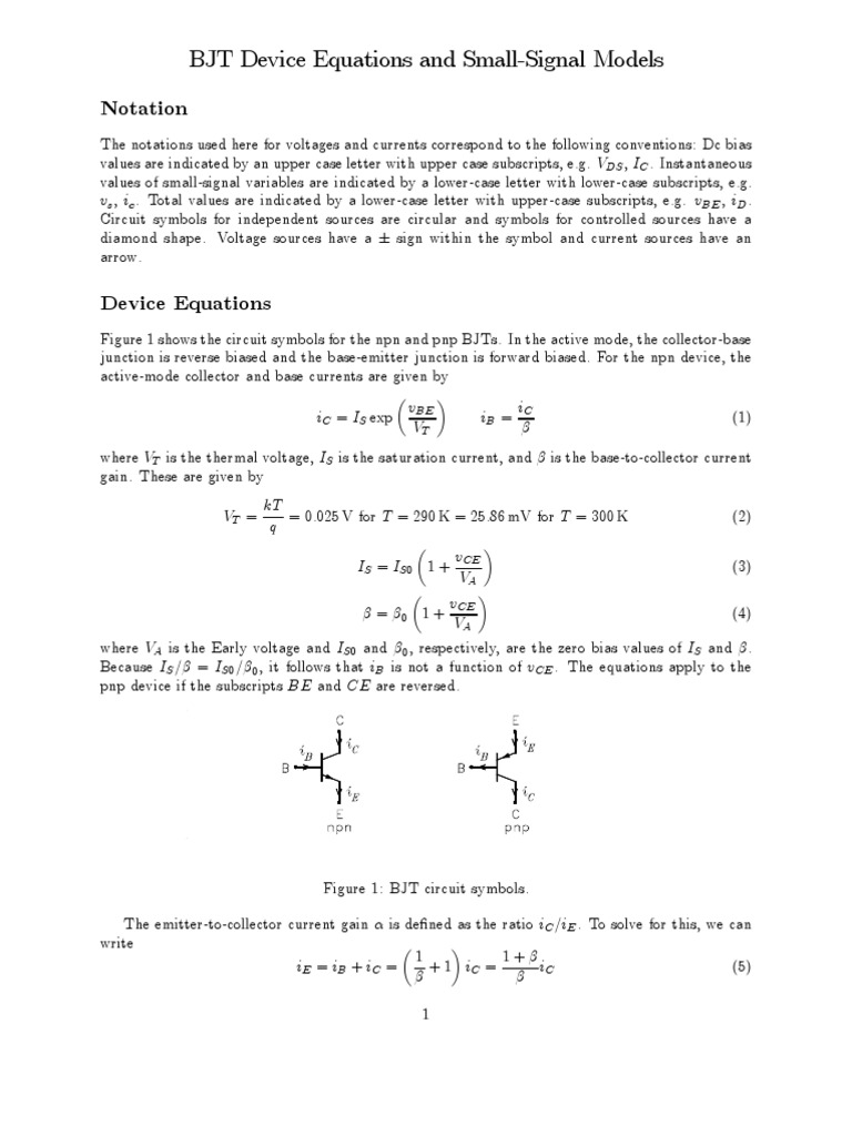 BJT Device Equations and SmallSignal Models Notation Bipolar