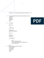 C programming document with questions on data types, operators, functions, arrays, pointers and structures