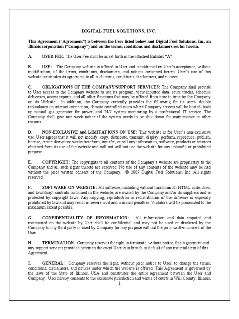 Parent Petroleum DFS User Agreement | PDF | Websites | Disclaimer