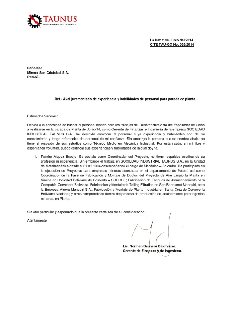 Carta de Juramento de Aval de Pernsonal Ramiro Alquez Espejo PDF