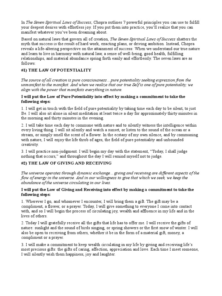 7 Spiritual Laws of Success PDF Spirituality Religious Belief And Doctrine
