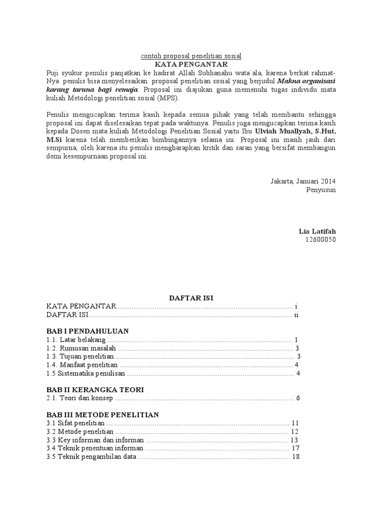 Contoh Proposal Penelitian Sosial