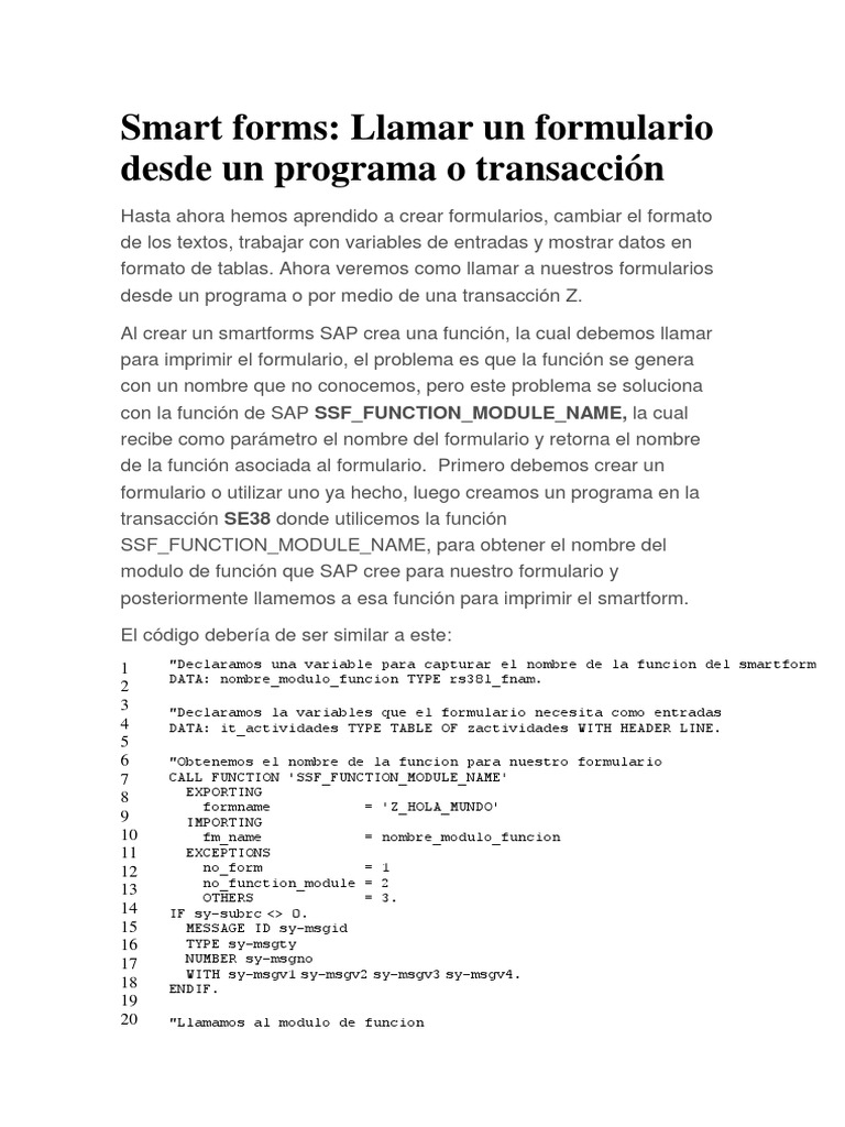 Llamar Un SMARTFORMS Desde Un Programa o Transacción | PDF ...