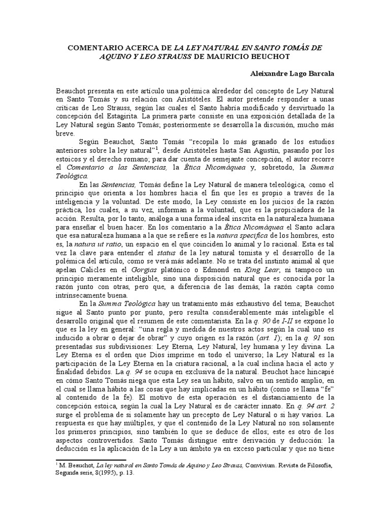 Comentario Acerca de La Ley Natural en Santo Tomás de