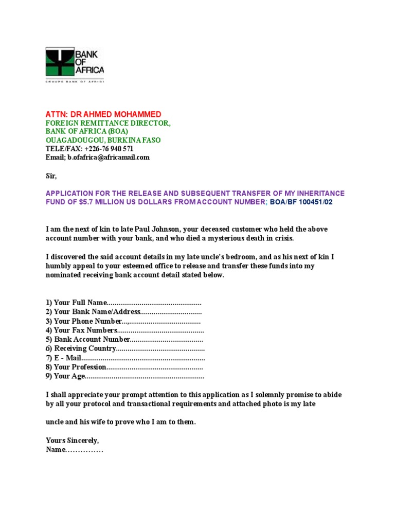 Inheritance Fund Transfer Request | PDF